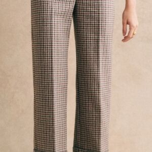 Sezane Cream and Brown Wide-Leg Trousers